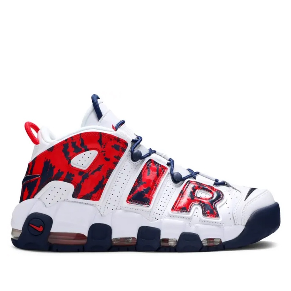 Nike Air More Uptempo Red Navy Camo Basketball Sneakers